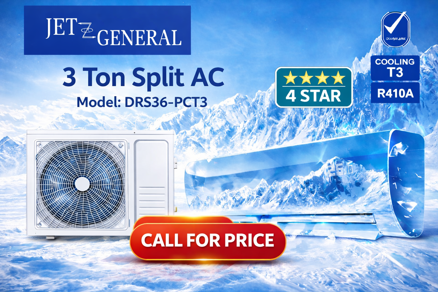 Jet General 3 Ton AC 36,000 BTU – 4 Star Powerful Cooling | Best Price in UAE
